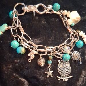 Turquoise Charm Owl Bracelet - Women Jewelry Extendable Sz 7 To 9